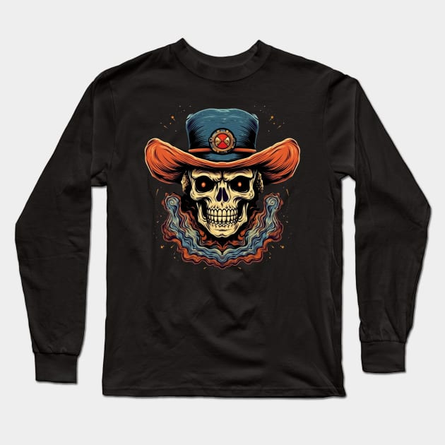 Cowboy Magic Voodoo Witch Doctor Skull Long Sleeve T-Shirt by TOKEBI